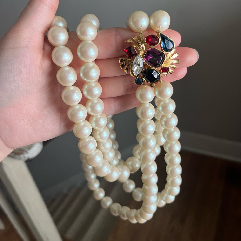 Vintage Givenchy Gold Plated Costume Necklace Double Strand Pearls